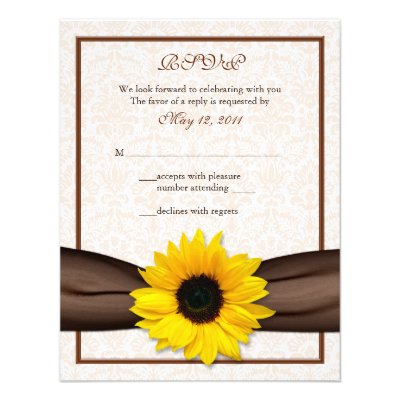 Sunflower Damask Floral Wedding Response Card Custom Announcement