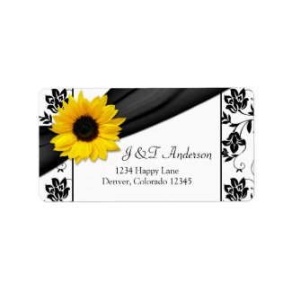Sunflower Damask Wedding Return Address Label label