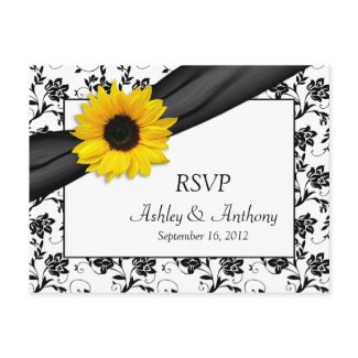 Sunflower Damask Wedding RSVP Postcard postcard