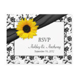 Sunflower Damask Wedding RSVP Postcard