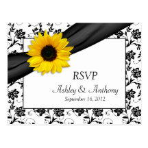 Sunflower Damask Wedding RSVP Postcard