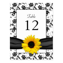 Sunflower Damask Wedding Table Card Post Card