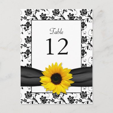 Sunflower Damask Wedding Table Card Post Card
