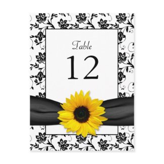 Sunflower Damask Wedding Table Card postcard