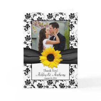 Sunflower Damask Wedding Thank You Card card