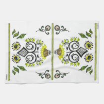 Sunflower Folk Pattern by Alexandra Cook Towel