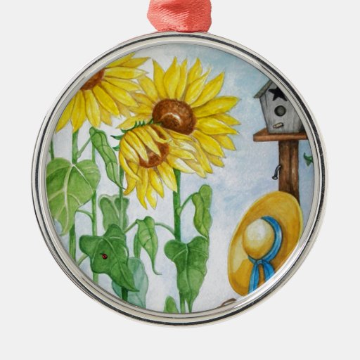 sunflower garden round metal christmas ornament zazzle sunflower garden round metal christmas ornament zazzle