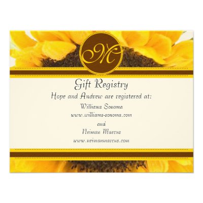 Sunflower Gift Registry Wedding Insert Card Personalized Invites