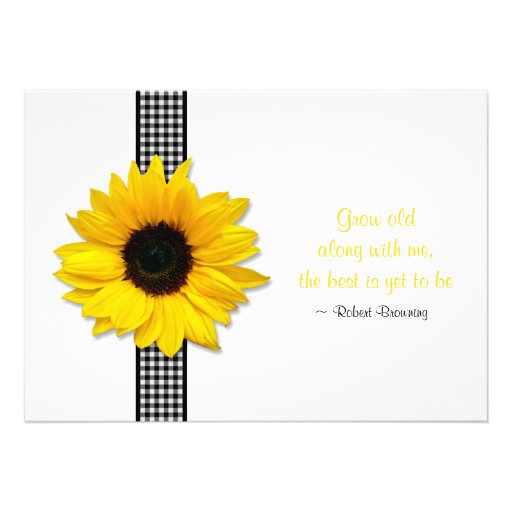 Sunflower Gingham Check Ribbon Wedding Invitation