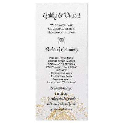 Sunflower Graphic Wedding Program Rack Cards