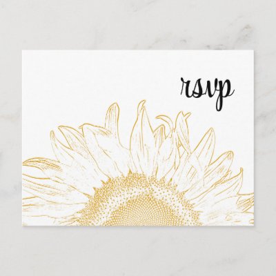 Sunflower graphic wedding response rsvp postcard by loraseverson