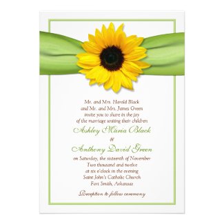 Sunflower Green Ribbon Wedding Invitation