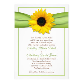 Sunflower Green Ribbon Wedding Invitation