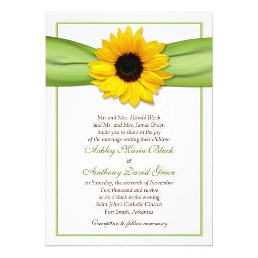 Sunflower Green Ribbon Wedding Invitation