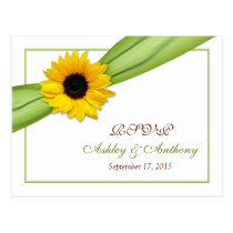 Sunflower Green Ribbon Wedding RSVP Reply Postcard postcards