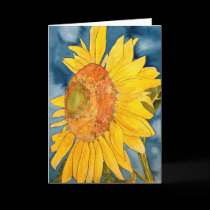 sunflower macro flower folk art greeting card