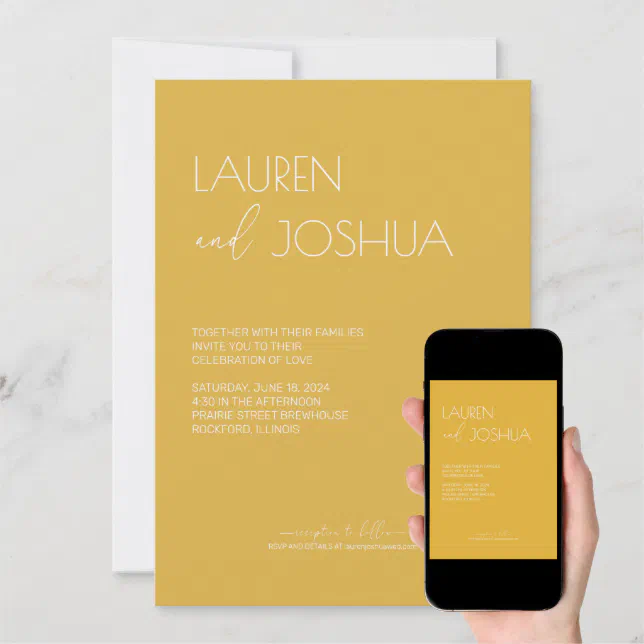 Sunflower Modern Minimalist Script Wedding Invitation Zazzle