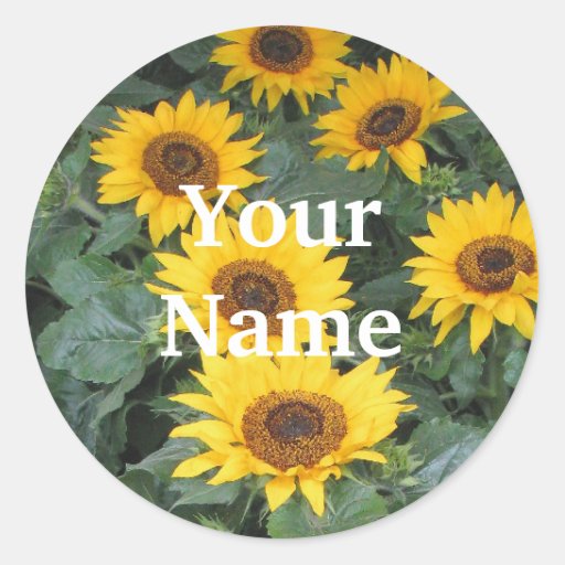 sunflower-name-tags-classic-round-sticker-zazzle