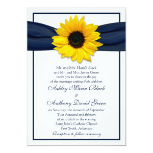 Sunflower Navy Blue Ribbon Wedding Invitation 13 Cm X 18 Cm Invitation Card