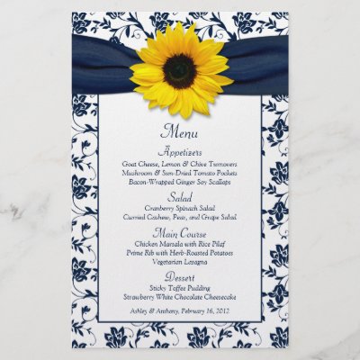 You can customize the text on this elegant sunflower navy or marine blue and