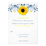 Sunflower Navy Blue Yellow Floral Wedding RSVP Announcement
