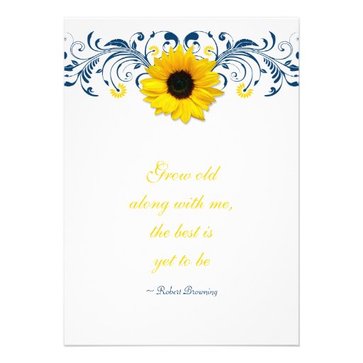 Sunflower Navy Blue Yellow White Floral Wedding Custom Invites