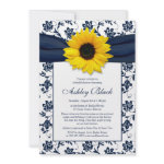 Sunflower Navy Damask Bridal Shower Invitation