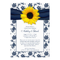 Sunflower Navy Damask Bridal Shower Invitation