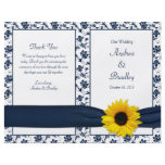 Sunflower Navy Damask Floral Wedding Program Personalized Flyer