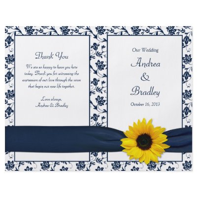 Sunflower Navy Damask Floral Wedding Program Personalized Flyer