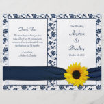 Sunflower Navy Damask Floral Wedding Program Personalized Flyer