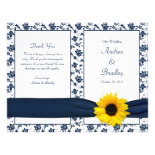 Sunflower Navy Damask Floral Wedding Program Personalized Flyer
