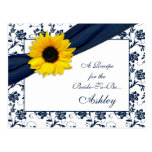 Sunflower Navy Damask Recipe Card for the Bride Post Card