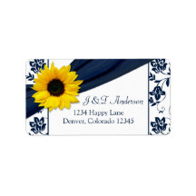 Sunflower Navy Damask Wedding Return Address Label