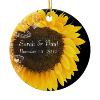 Sunflower on Black Wedding Christmas Ornament ornament