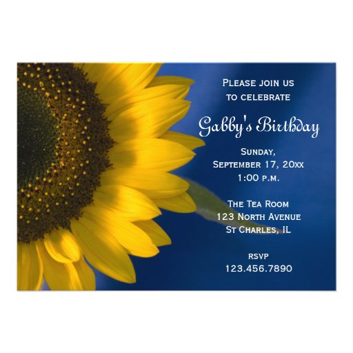Sunflower on Blue Birthday Party Invitation