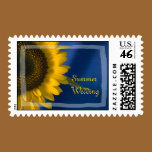 Sunflower on Blue Summer Wedding Postage Stamp stamps