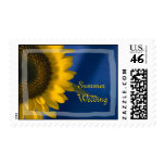 Sunflower on Blue Summer Wedding Postage Stamp