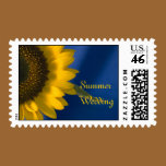 Sunflower on Blue Summer Wedding Postage Stamp stamps