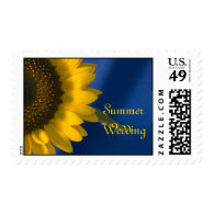 Sunflower on Blue Summer Wedding Postage Stamp