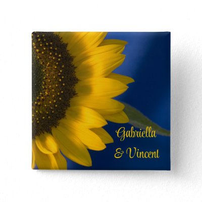 Sunflower on Blue Wedding Button by loraseverson