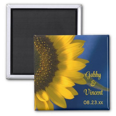 Sunflower on Blue Wedding Magnets by loraseverson