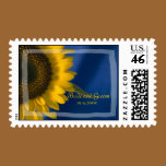 Sunflower on Blue Wedding Postage Stamp stamps