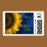 Sunflower on Blue Wedding Postage Stamp stamps