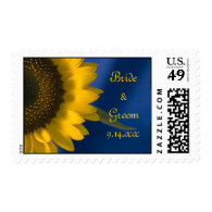 Sunflower on Blue Wedding Postage Stamp
