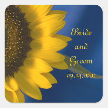 Sunflower on Blue Wedding Stickers
