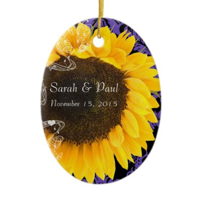 Sunflower on Purple Damask Wedding Christmas Christmas Tree Ornament