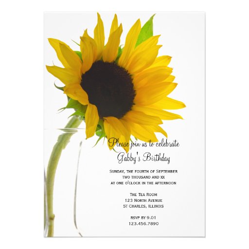 Sunflower on White Birthday Party Invitation