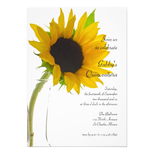 Sunflower on White Quinceañera Party Invitation