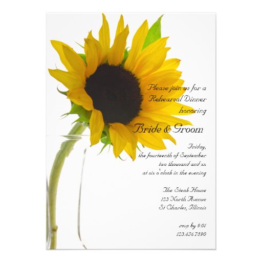 Sunflower on White Wedding Rehearsal Dinner Invite